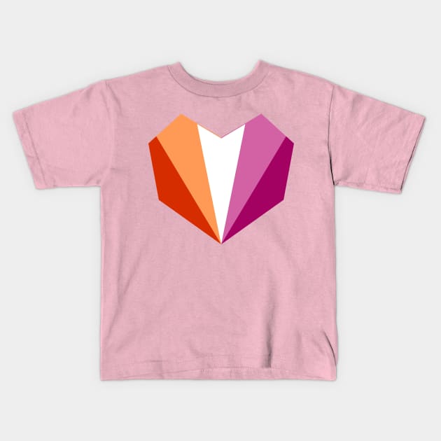 Lesbian Flag (5-Stripes) Geometric Heart Kids T-Shirt by Bunny Prince Design